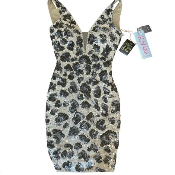 NWT Sz.00 Jovani Mini Sequin Leopard Print Cocktail Formal Dress bodycon sparkle - Picture 1 of 16